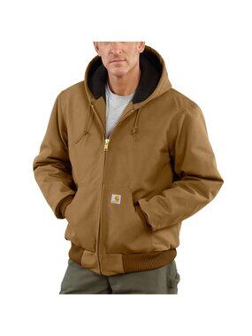 Carhartt Jacket Mens Size L Brown J140 Duck  Active Quilted Flannel Lined Hooded